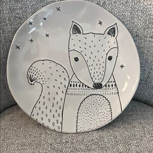Pier 1 Modern Critter salad desert plate white glazed black etched squirrel 8.5”